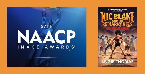 Nic Blake: The Book of Anansi cover and NAACP Image Awards logo